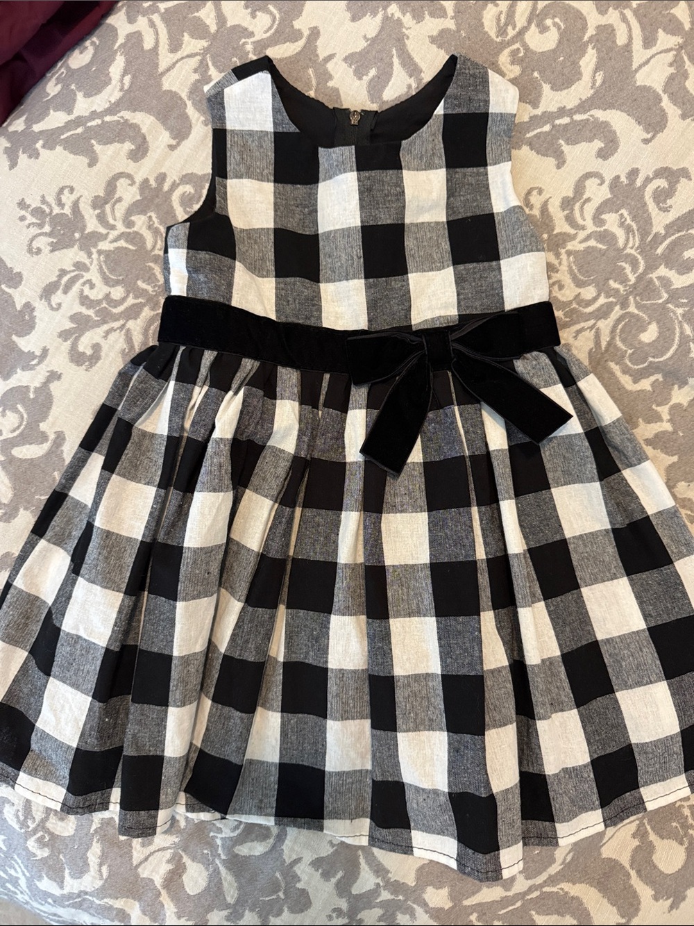Popatu Black White Buffalo Plaid Dress Velvet Bow 24 Months